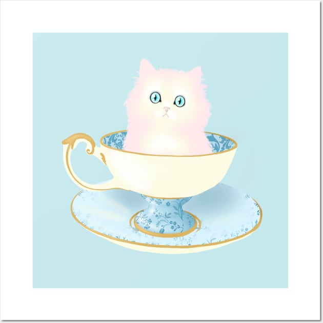 Teacup Cat Wall Art by CatAstropheBoxes